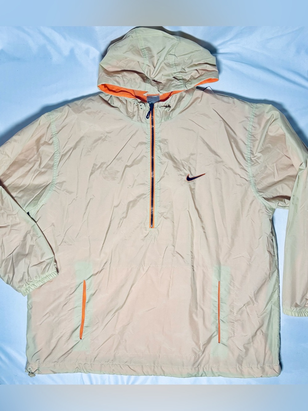 VTG Nike 1/2 Zip Anorak Hooded Full Zip Windbreaker Adult XL Tan Orange Green
